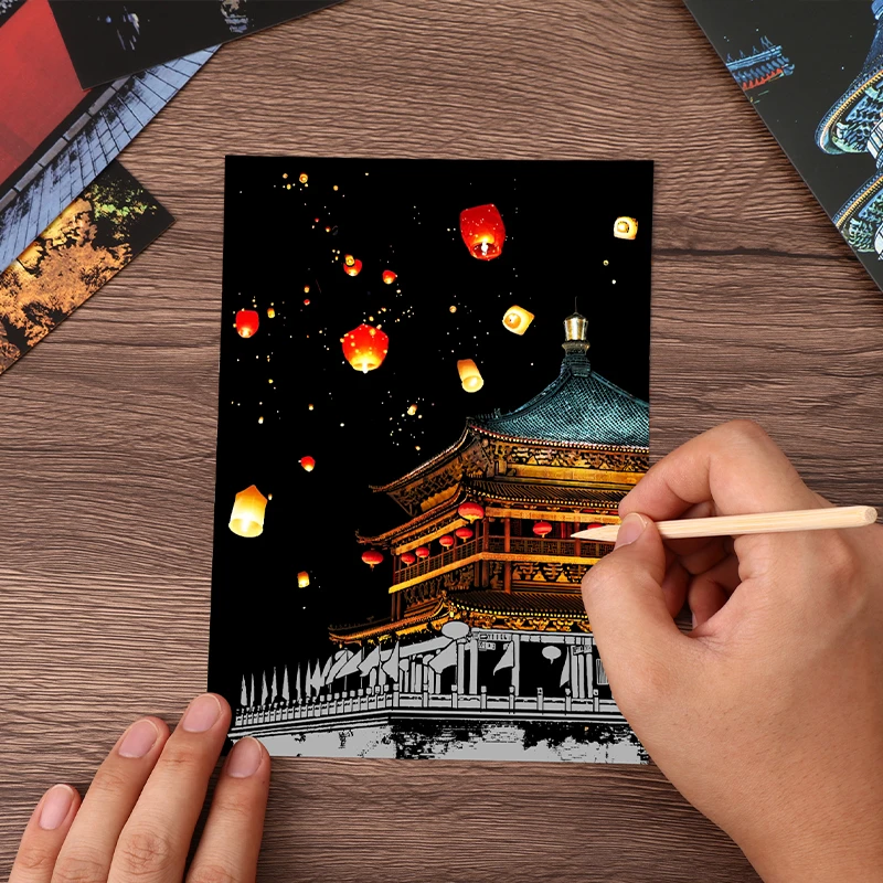 A5夜景刮画国内经典城市地标建筑刮刮画学生创意玩具城市打卡礼物