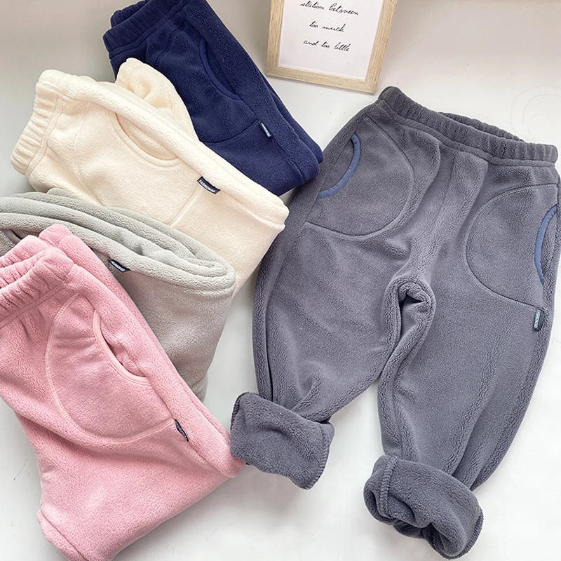 儿童奥粒绒裤子女童摇粒绒长裤秋冬装男童保暖裤抓绒宝宝加绒卫裤