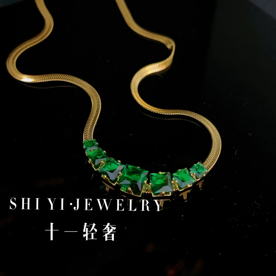 钛钢合成锆石项链 Shiyi/青色烟雨 欧美百搭简约太钢蛇骨链项链