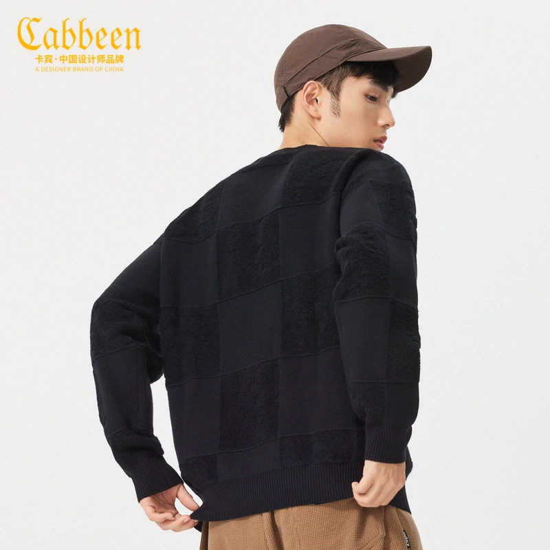 卡宾(Cabbeen)CABBEEN卡宾男装棋盘格提花针织衫2023秋