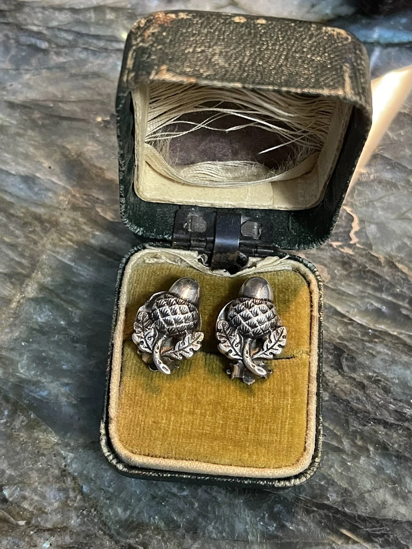 925银耳饰 橡果松果德国巴伐利亚狩猎首饰通体925银宫廷复古银耳