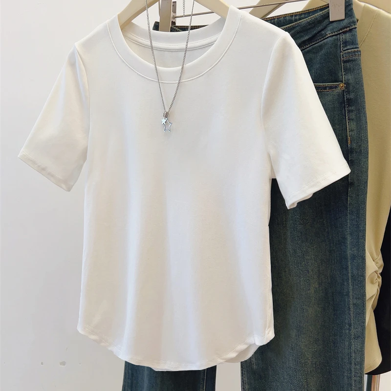 J大码女装胖mm宽松显瘦遮肉上衣夏季新款v领正肩打底短袖T恤