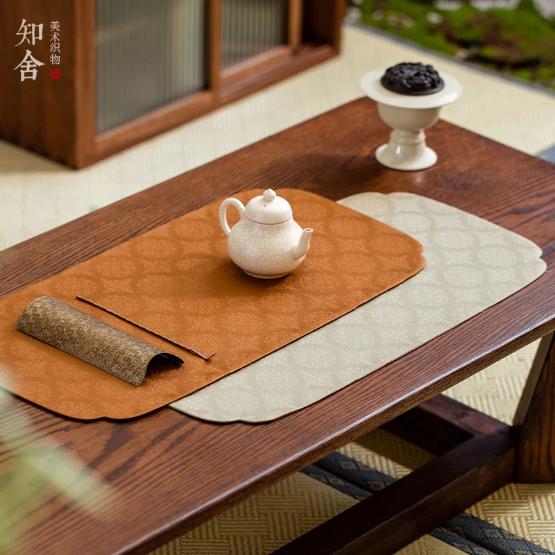 精梳全棉团花干泡席中式高端宫廷茶桌几商务酒店家用布艺茶垫知舍