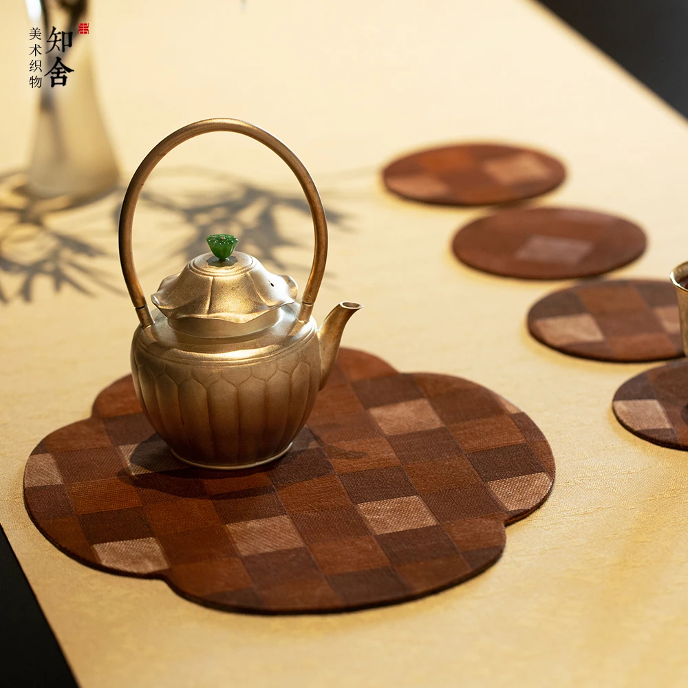 香云纱编织格纹壶承杯垫