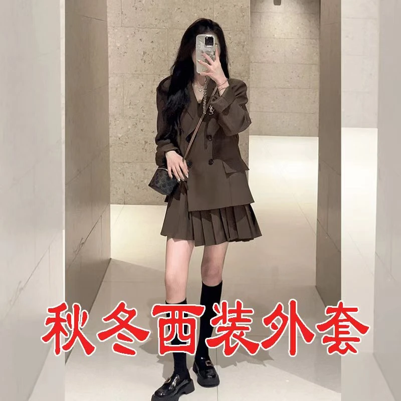 8005秋冬西装外套气质少女超好看时尚设计假两件连衣裙