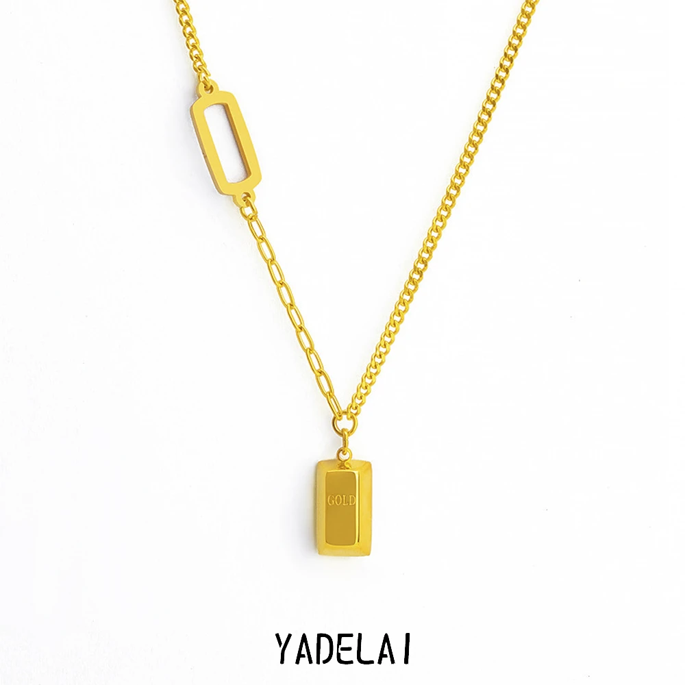 YADELAI 钛钢项链 暴富小金砖方块项链 秋冬个性毛衣链配饰锁骨链