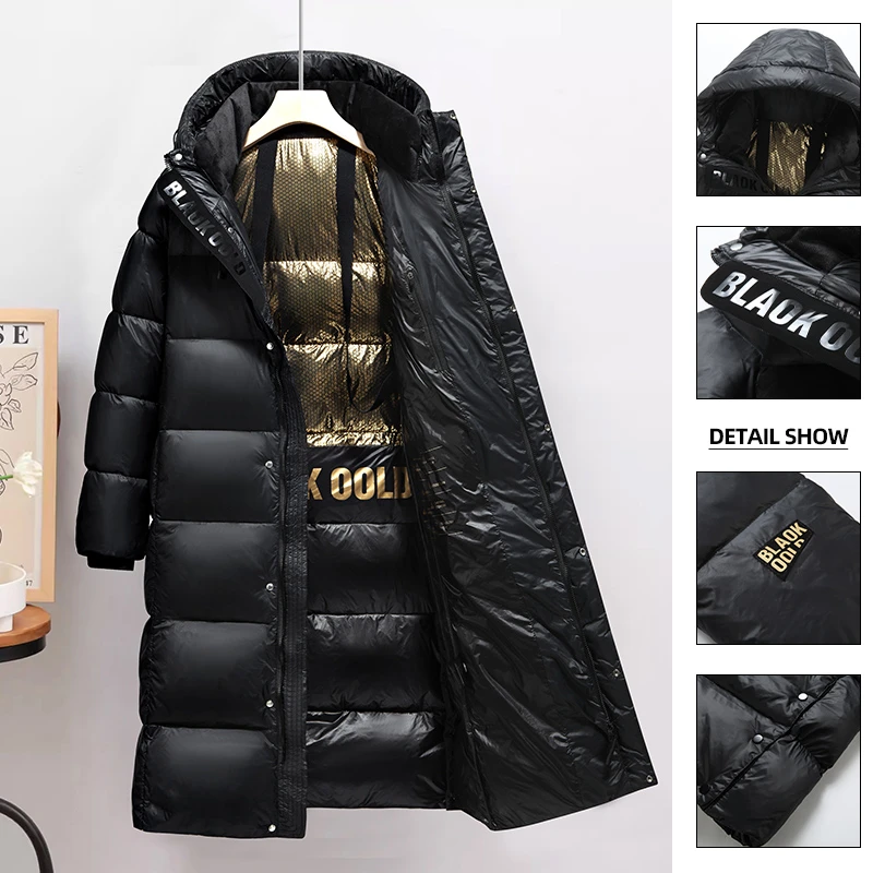 中长款羽绒服连帽加厚加厚韩版时尚秋冬情侣过膝外套
