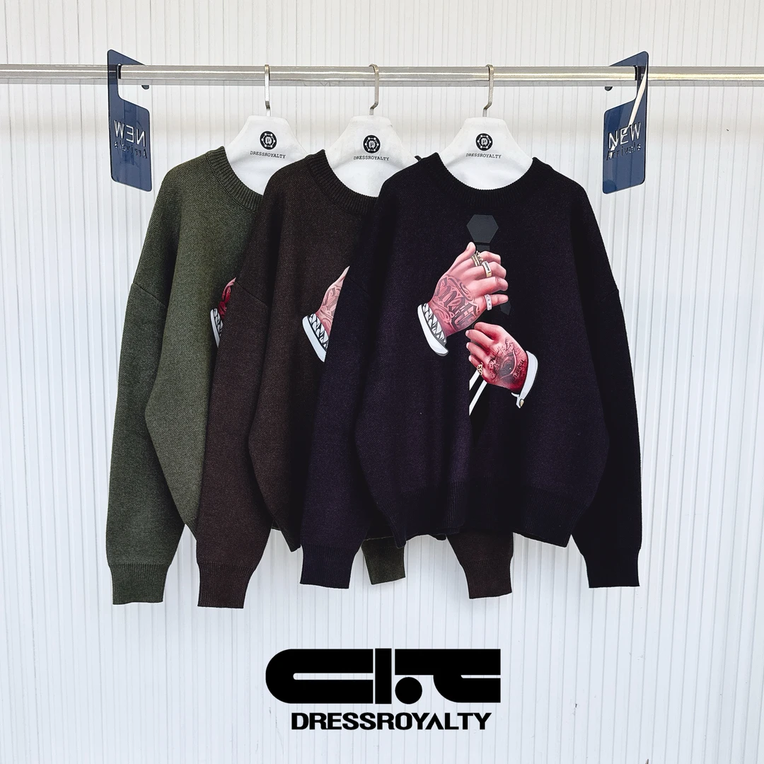 DRESS ROYALTY领带毛衣加厚保暖防寒百搭毛衣宽松时尚上衣-D0023