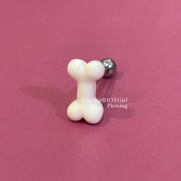 钛钢树脂耳饰 CGHG 可爱骨头舌钉 树脂外螺纹钛钢 舌环 舌头钉