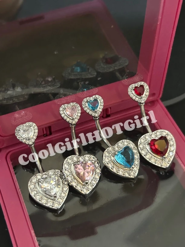 合金耳饰 CGHG 欧美辣妹风镶钻爱心脐钉 钛钢杆外螺纹脐环 肚脐钉