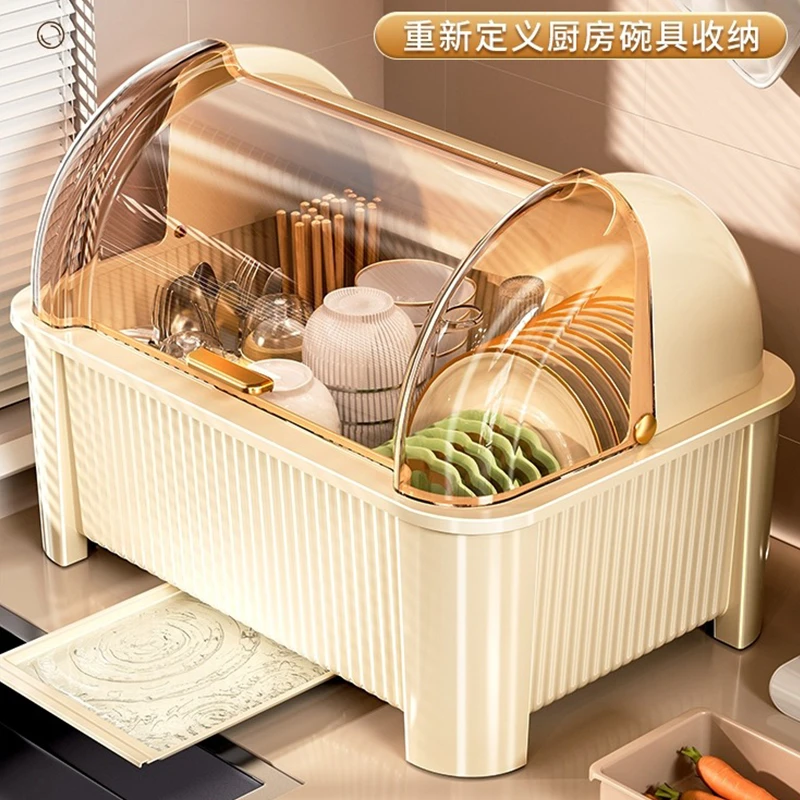 碗筷收纳盒放碗碟架厨房家用装盘多功能沥水置物架子防尘餐具碗柜