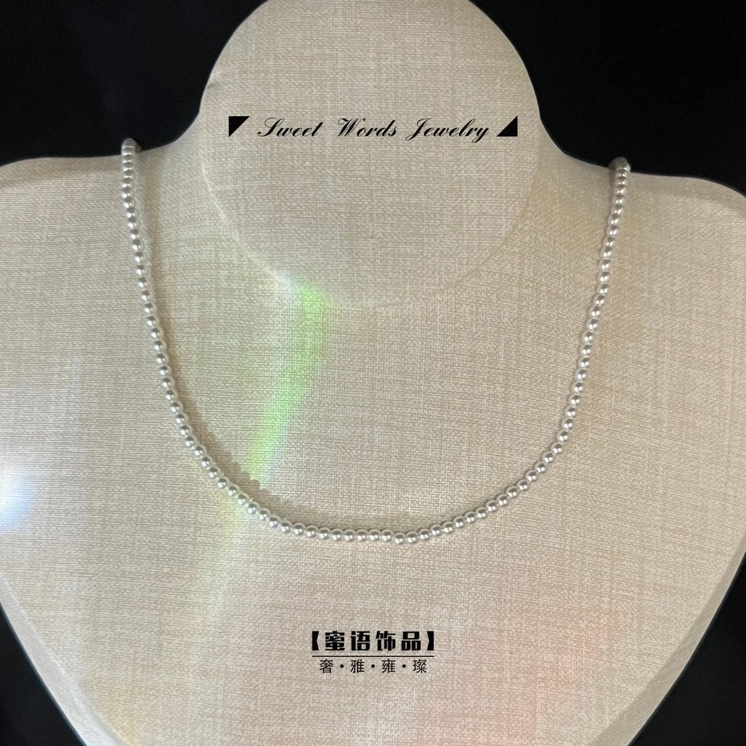 非金属仿珍珠项链 X2【卷珠帘】法式叠搭小米粒珠choker元宝扣项链