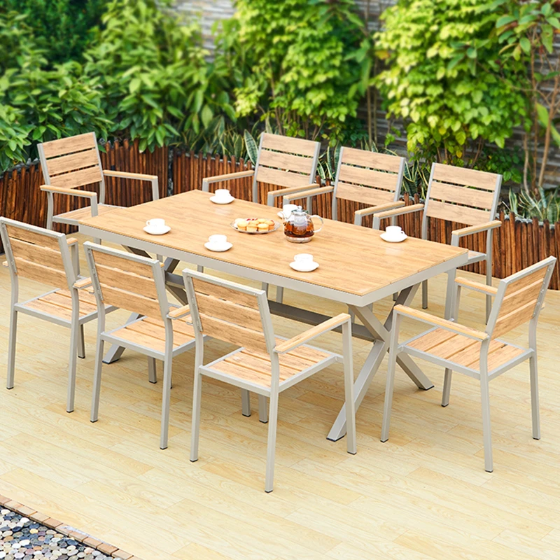 梓晴户外塑木桌椅庭院商用防水防晒露天室外阳台休闲花园桌椅组合