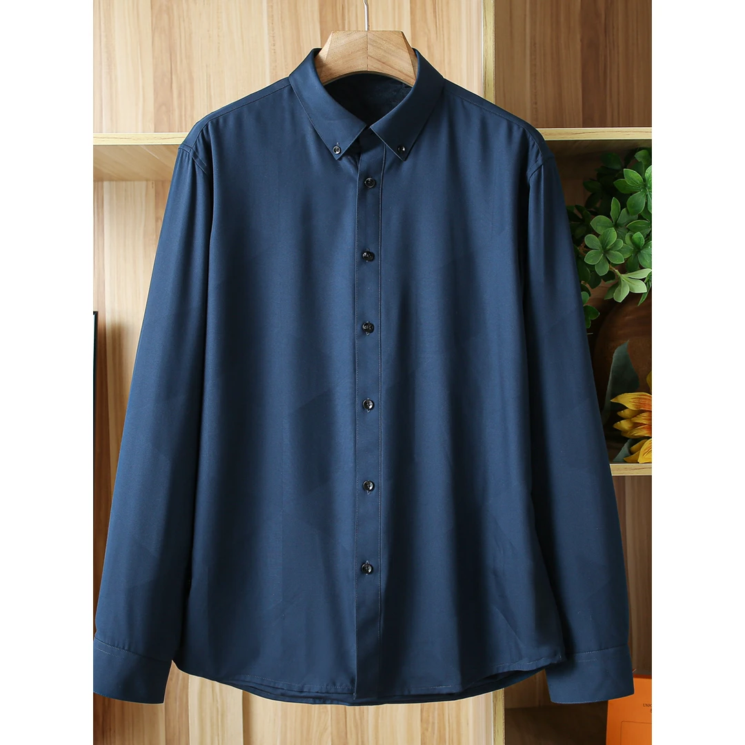 易打理撤柜男士加绒衬衫冬季保暖商务休闲中年爸爸藏青加厚衬衣