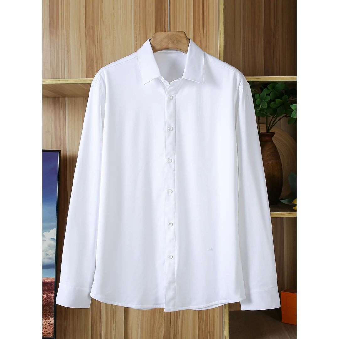 纯色净面撤柜加绒白衬衫男长袖冬季保暖商务正装男士纯色白衬衣