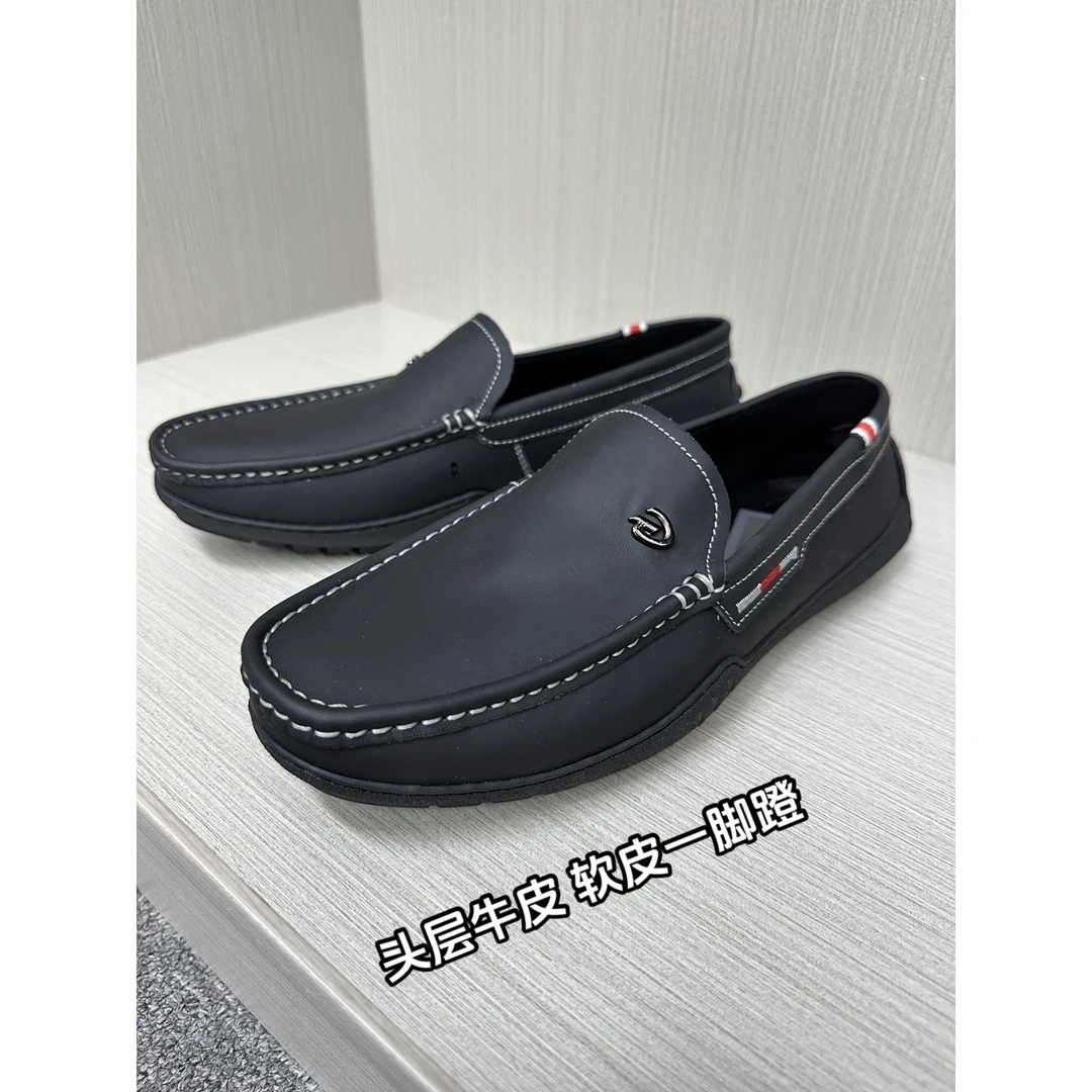 软皮软底撤柜男鞋剪标男士一脚蹬皮鞋春秋款透气休闲套脚豆豆鞋