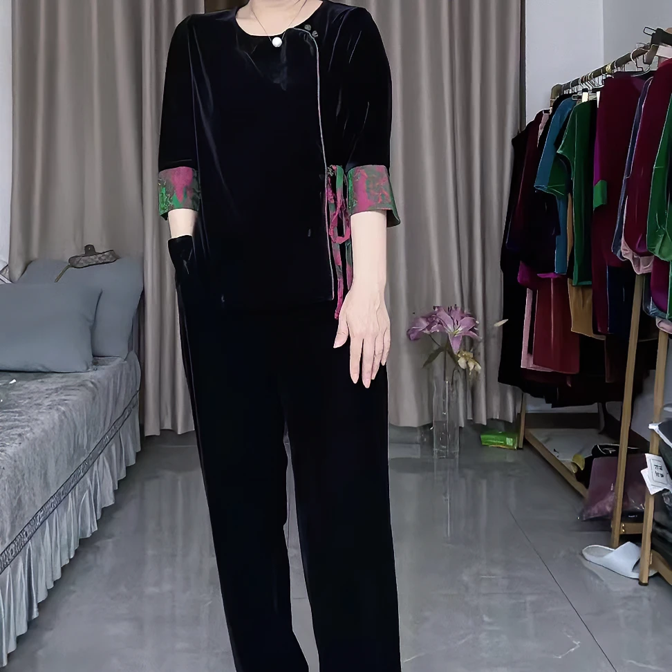 弹力绒013衫713小脚裤套装休闲中式时尚气质显瘦