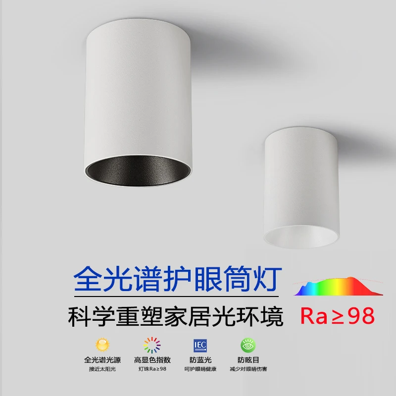 明装筒灯led长桶家用免开孔天花吸顶式北欧cob简约过道灯明装光源