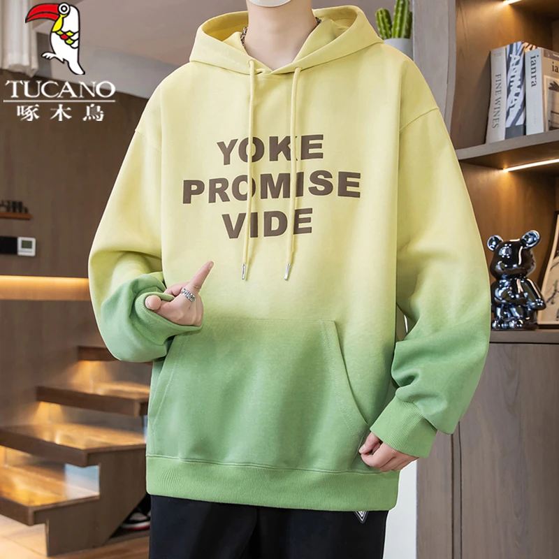 啄木鸟男生连帽卫衣春秋青少年13岁14初高中15学生16渐变外套男装