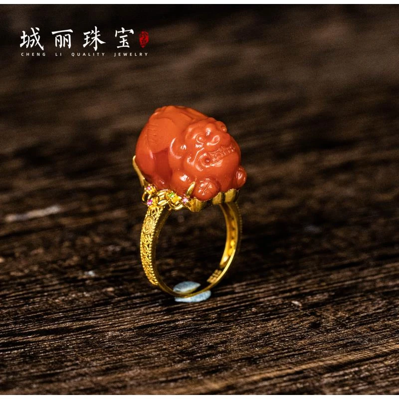 【城丽珠宝】南红金符貔貅戒指/个(多样性发货)