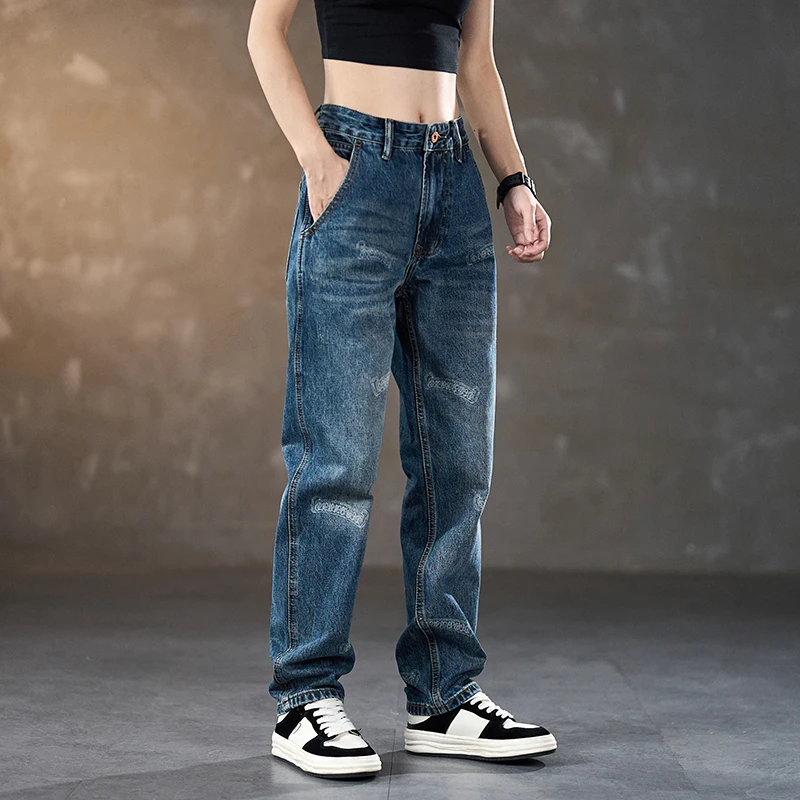 美式复古高端宽松直筒牛仔裤男秋冬季新款时尚潮流休闲长裤子8085