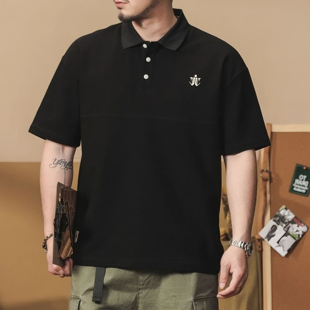 宽松短袖POLO衫男短袖夏季美式复古刺绣痞帅翻领硬汉男士T恤989