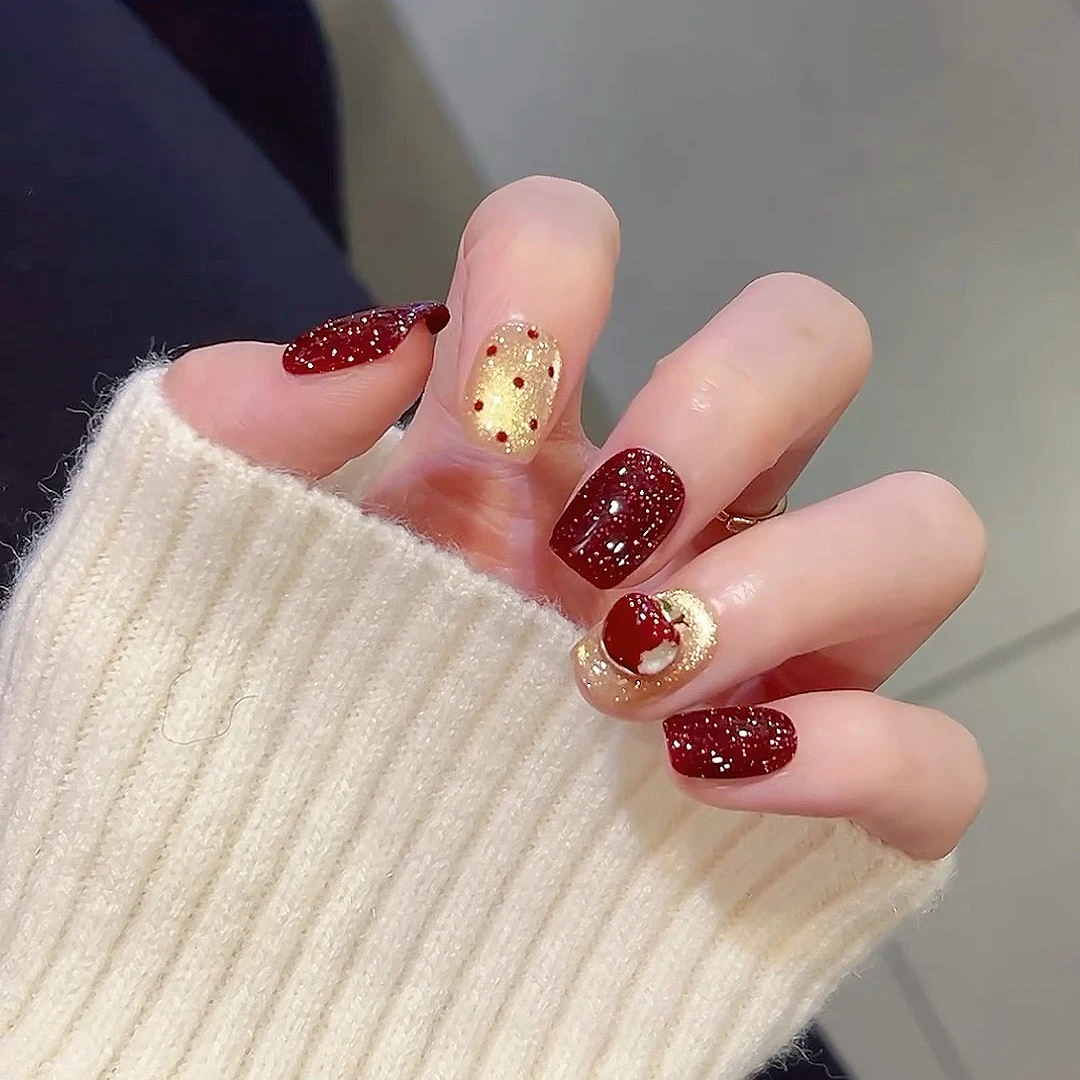 【红苹果】纯手工穿戴甲美甲穿戴光疗甲冰透渐变流行纯欲流行