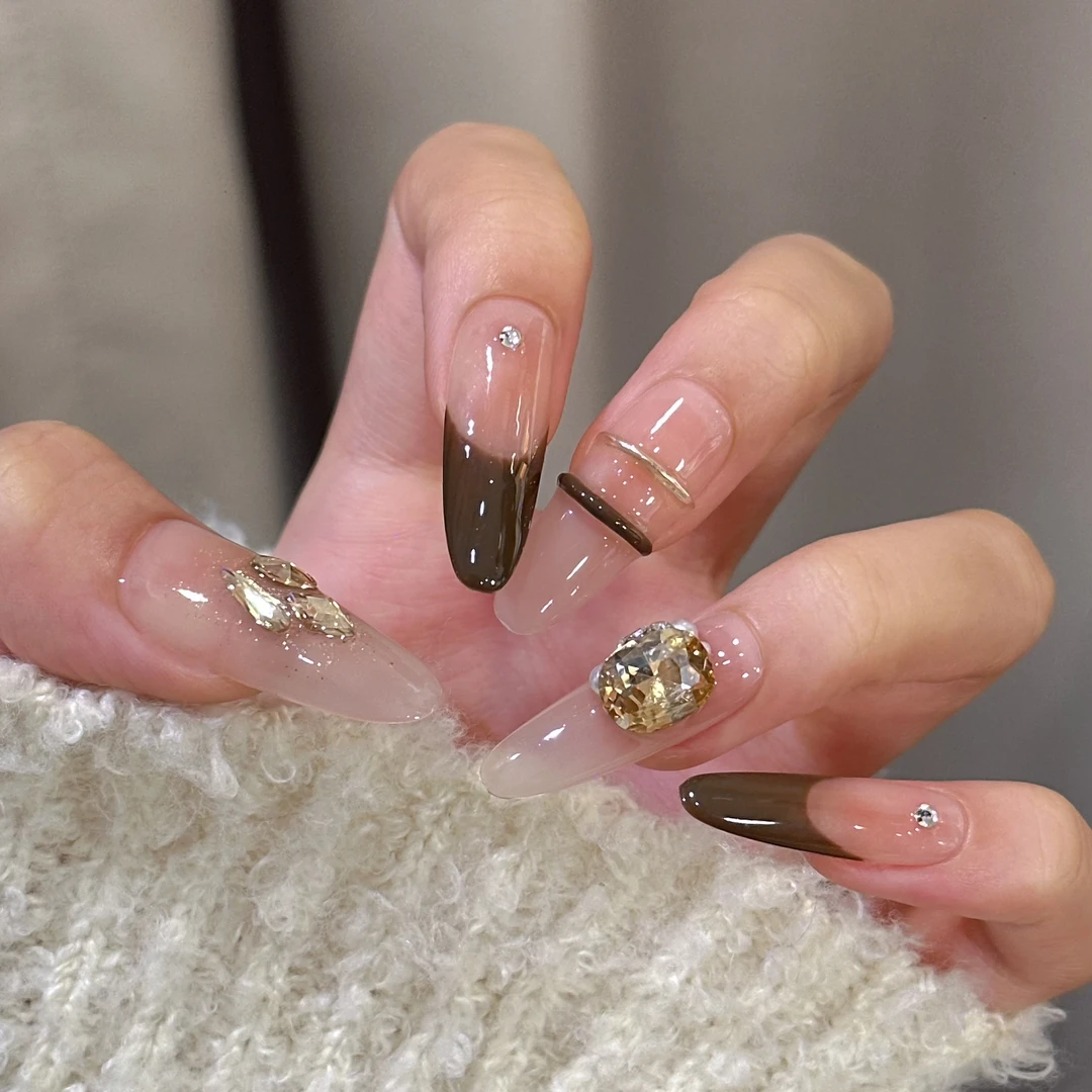 【染红尘】纯手工穿戴甲穿戴光疗甲冰透渐变纯欲四季流行10片装