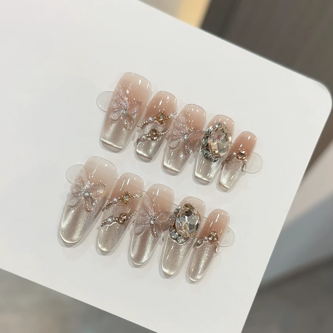 【蝶梦轻语】纯手工穿戴甲美甲穿戴光疗甲冰透渐变流行纯欲流行