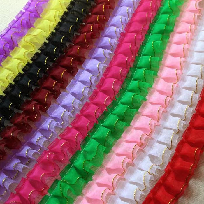 【鑫隆家】优质双层雪纱2.5厘米宽手工小花边雪纺蕾丝红色