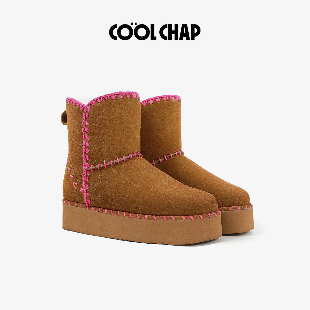 Coolchap时尚弥合绒绒系列反绒全包加绒手工软底雪地靴