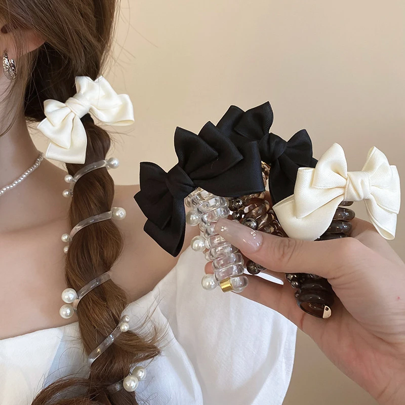 赫本风布艺蝴蝶结电话线发圈韩系温柔时尚缠发头绳唯美氛围感发饰