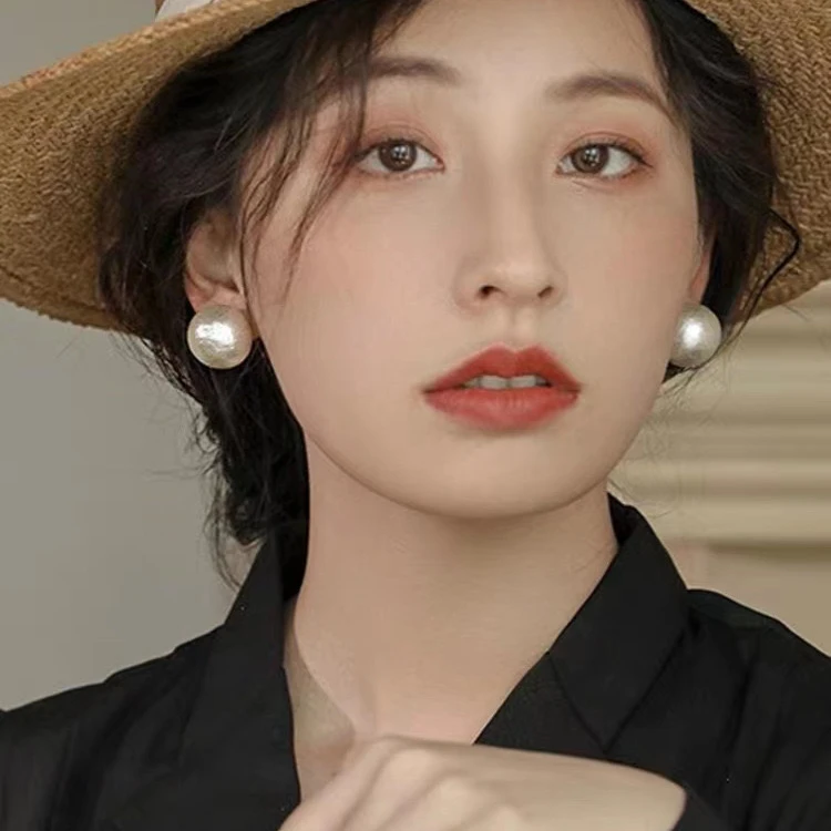 STUDIO复古法式mona款925银针棉花珠耳环耳钉百搭气质