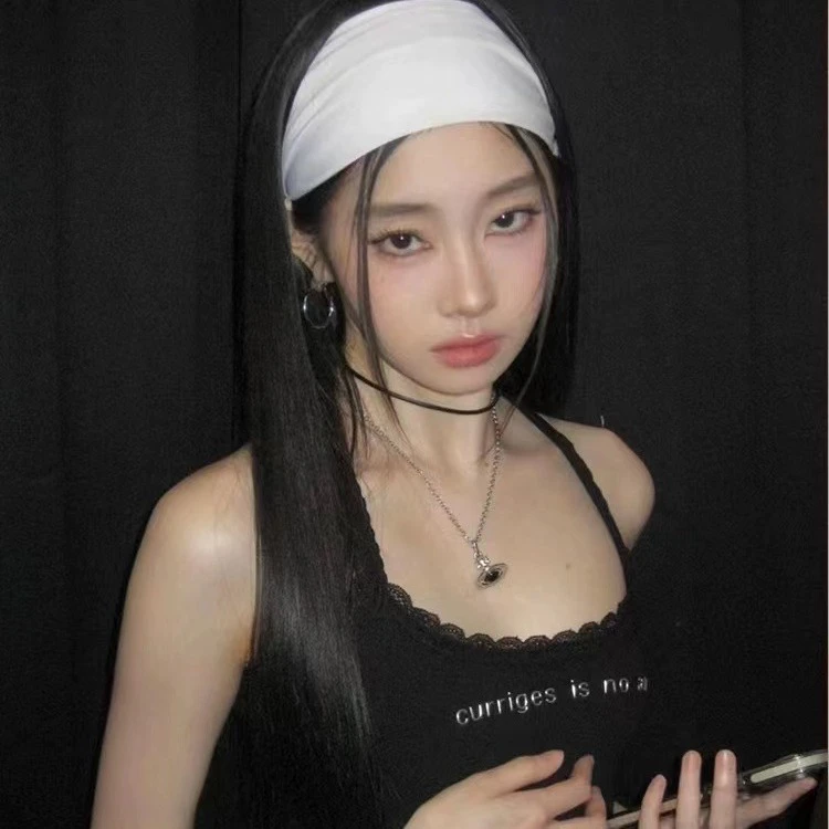 minji金玟池款针织发带白色健身束发带简约发绳运动弹力头带女