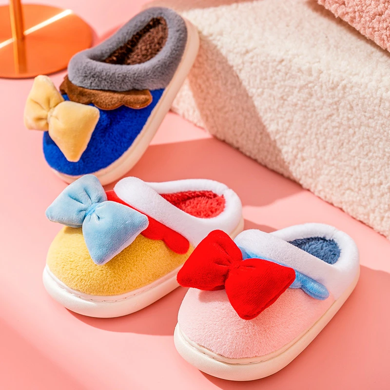 女童棉拖鞋秋冬季居家室内防滑可爱卡通蝴蝶结女宝宝软底儿童棉拖