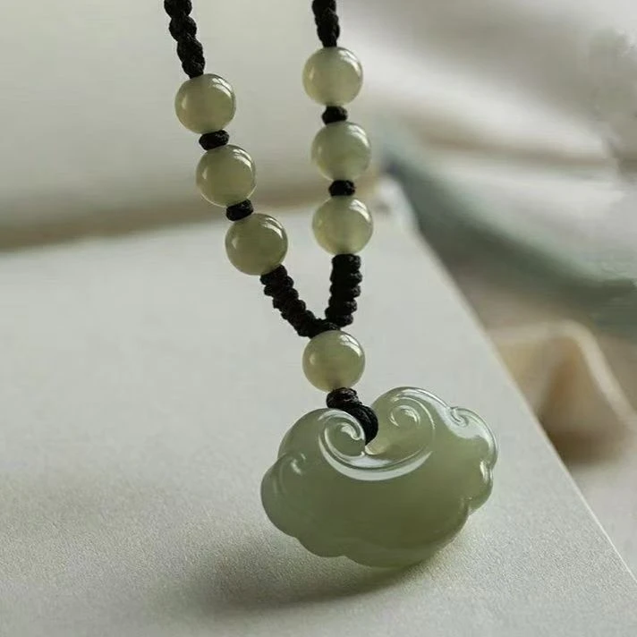 天然和田玉平安锁项链如意锁吊坠锁骨链编织高档玉石简约女随身配