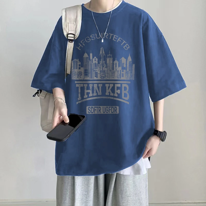 潮牌男装大码百搭夏季重磅纯棉100%宽松短袖印花港风帅气上衣半袖