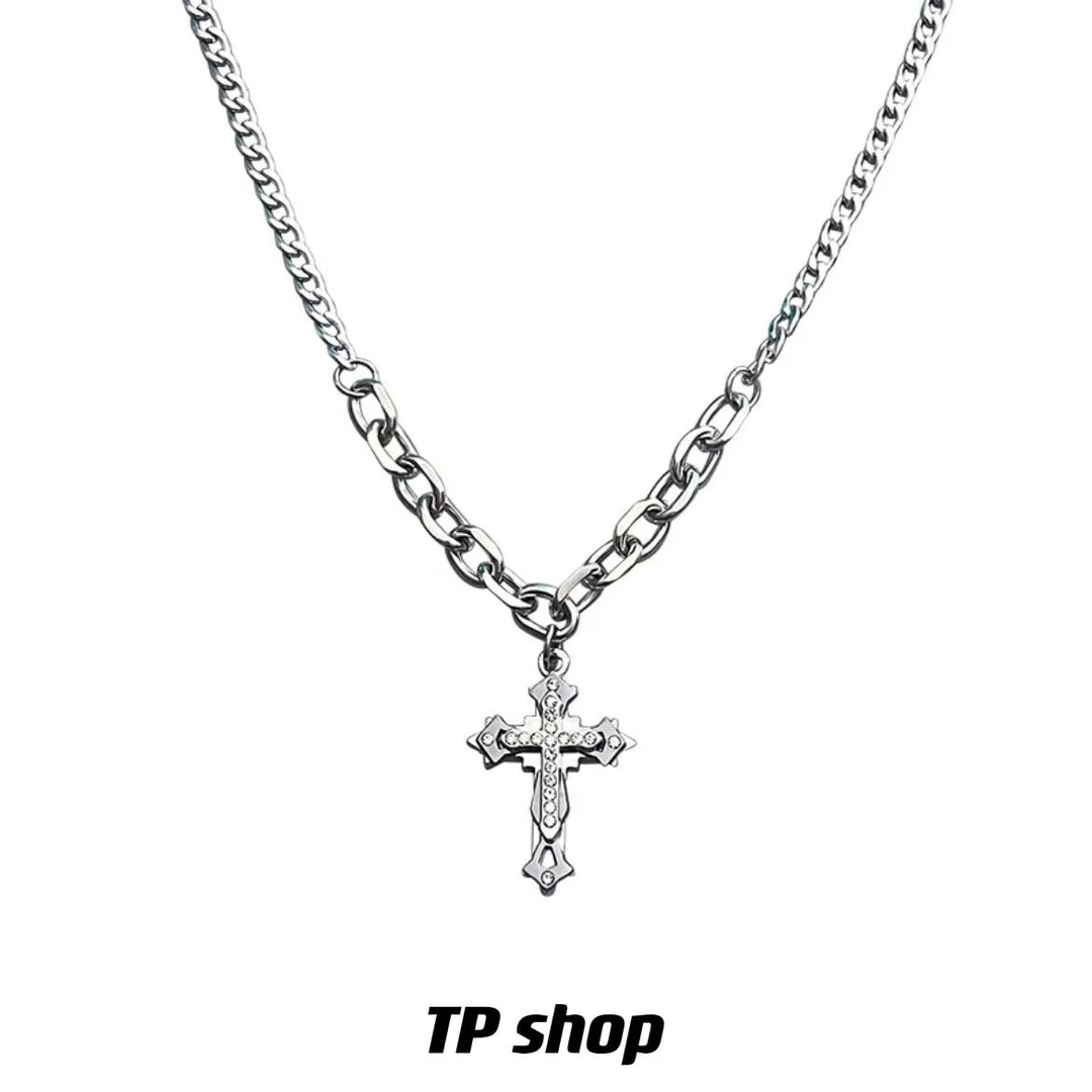 钛钢项链 潮酷十字架项链男女百搭个性高级感卫衣古巴嘻哈配饰