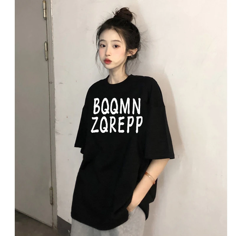 夏季字母印花短袖t恤女2025新款爆款宽松中长款潮牌纯棉体恤上衣