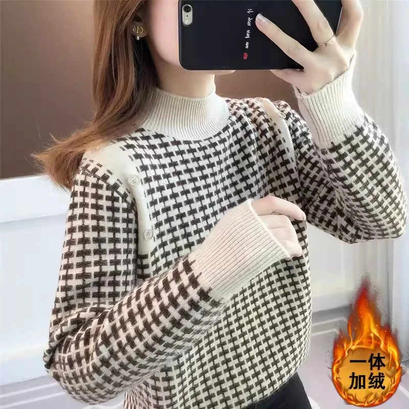 【一体绒】2025秋冬新款洋气半高领毛衣女修身内搭针织打底衫上衣