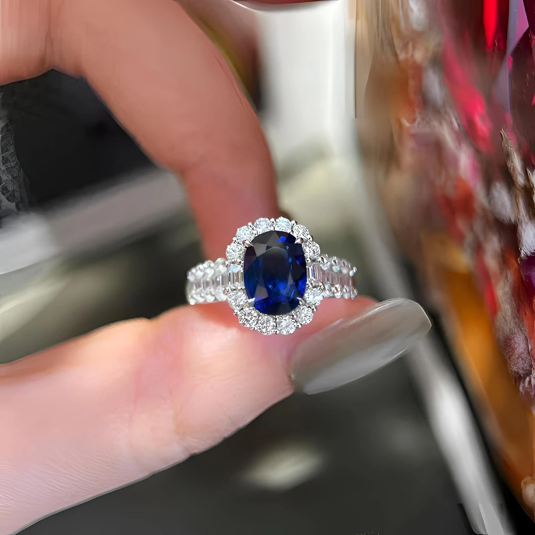 AIGS有烧皇家蓝18K金蓝宝石戒指2.52克拉