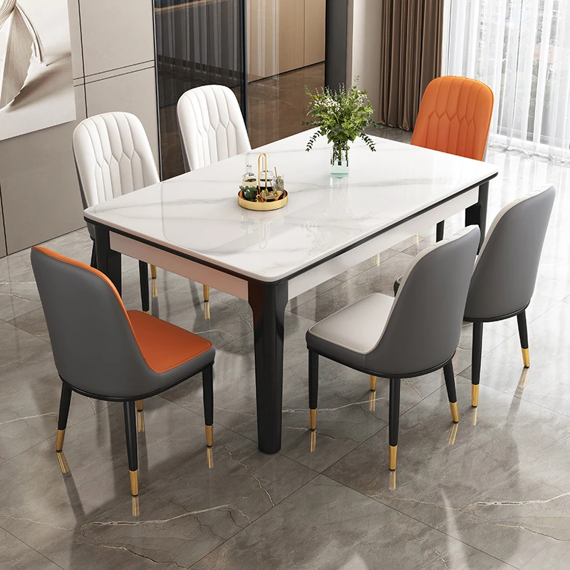 岩板餐桌长方形餐桌椅组合现代简约轻奢家用小户型实木桌子餐桌椅