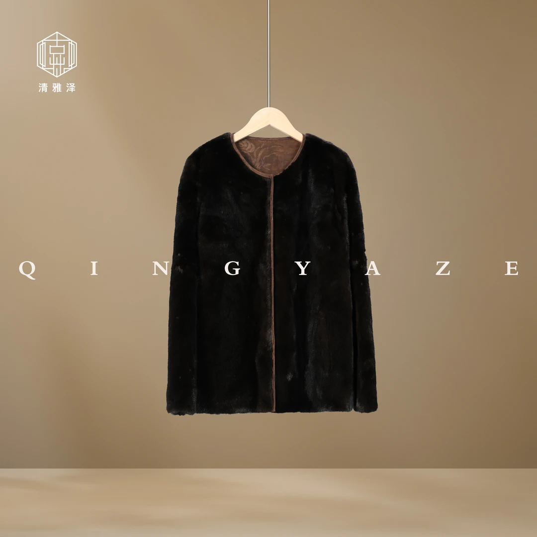 马哈根尼原色！进口水貂双面穿新中式外套！GZ4976