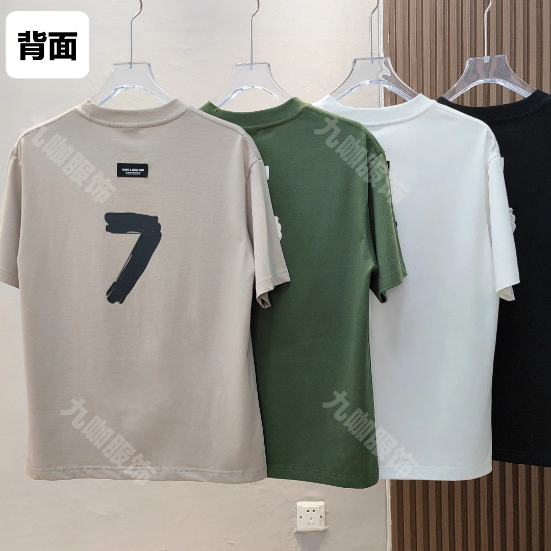 2023新款7字植绒数字印花短袖男重磅优质新疆棉611