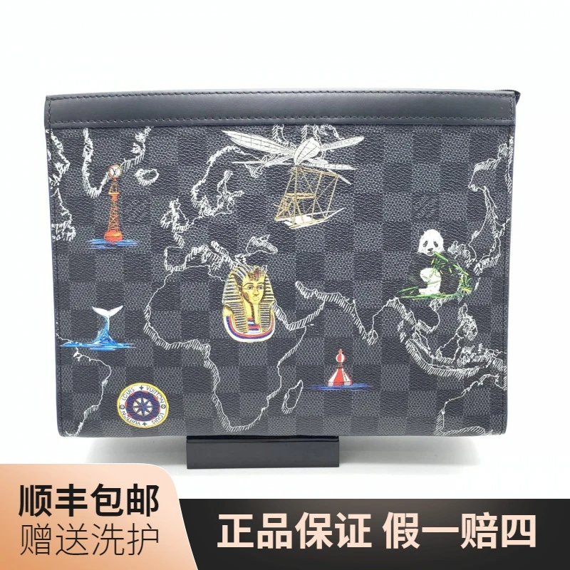 95新 LouisVuitton/路易威登 LV黑棋盘格地图洗漱包/10012665时尚