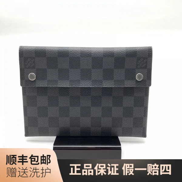 99新 LouisVuitton/路易威登 LV黑棋盘格手拿包/10017634二奢男包