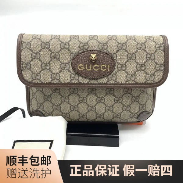 99新 GUCCI/古驰 古驰老花单面虎头腰包（小）/10018034虎头包 包腰