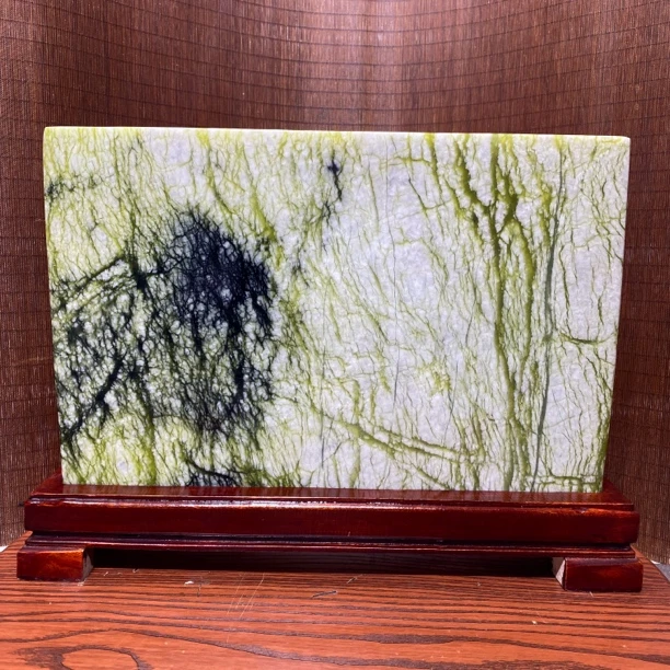 天然玉树石屏风摆件柳枝飘飘家居客厅博古架摆件高30宽38厚2厘米