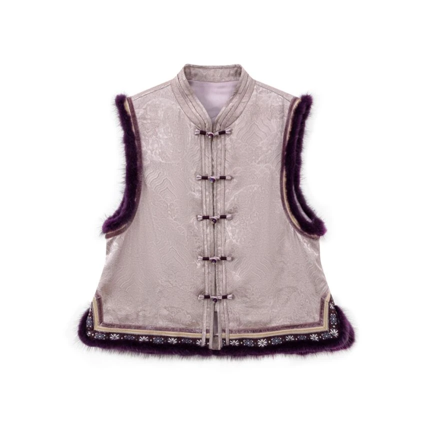 【紫韵东方】深圳原创高端新中式国风桑蚕丝水貂毛马甲90985