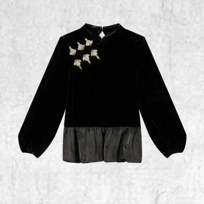 【祥瑞】深圳原创高端新中式国风丝绒上衣90059